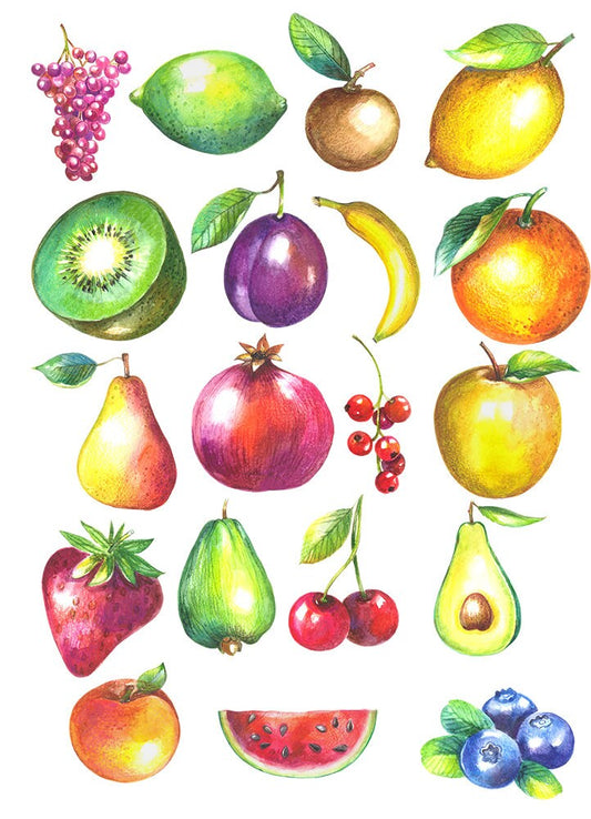 Watercolor Fruits - Ceramic Decals- Enamel Decal - Fusible Decal - Glass Fusing Decal ~ Waterslide Decal - 46122