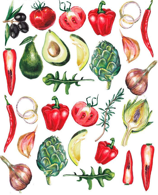 Veggies - Ceramic Decals- Enamel Decal - Fusible Decal - Glass Fusing Decal ~ Waterslide Decal - 81732