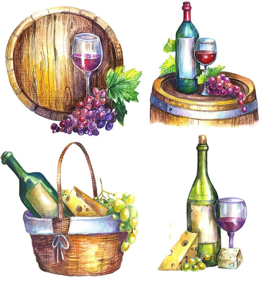 Wine and Grapes - Ceramic Decals- Enamel Decal - Fusible Decal - Glass Fusing Decal ~ Waterslide Decal - 402404L